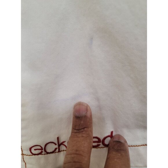 Ecko Red Women's Y2k Ivory Denim Mini 90 Skirt Red Stitching Size 7 - Picture 11 of 15